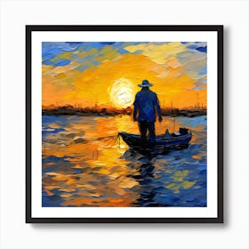 Fishing At Sunset Art Print