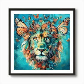 Lion With Butterflies Art Print