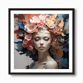 Abstract Of A Woman With Flowers Art Print