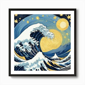 The Great Waves Off Kanagawa Logo At Starry Night Van Gogh Painting 2 Art Print