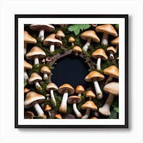 Mushroom Forest On Black Background Art Print