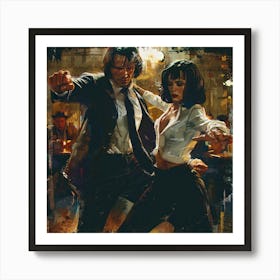 Pulp Fiction: Mia Wallace and Vincent Vega's twist contest at Jack Rabbit Slim's Scene Art Print