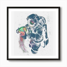 Space Rave Jelly Fish Rainbow Astronaut Friends Art Print