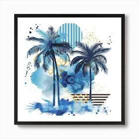 Blue Palm Trees Canvas Print Poster