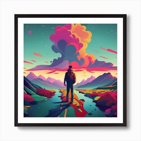 Man Walking Through A Colorful Landscape Art Print