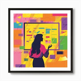 Illustration Of A Woman Looking At A Board Art Print