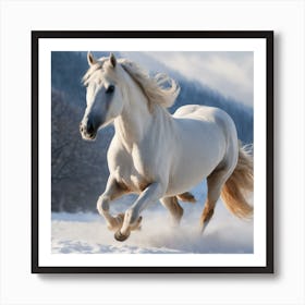 Beautiful white running horse  Art Print
