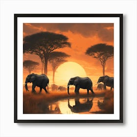 Elephants In The Savannah Art Print