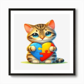 Heart Puzzle Kitten Bengal Autism Art Print