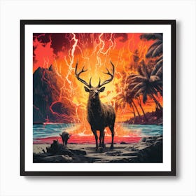 Deer On The Beach 1 Art Print