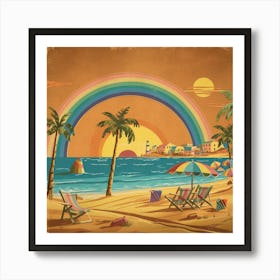 Rainbow At The Beach Art Print