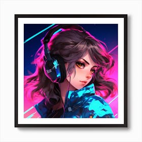 Anime Girl With Headphones Art Print
