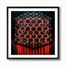 Abstract Cube With Neon Lights Art Print