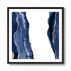 Navy & Silver Agate Texture 14 Art Print