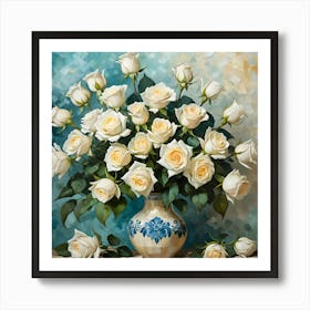 Van Gogh Inspired White Roses Still Life Art Print