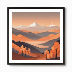 Misty mountains background in orange tone 38 Art Print