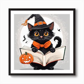 Cute Cat Halloween Pumpkin (58) Art Print