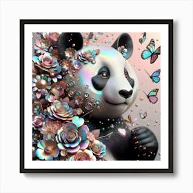 Panda Bear With Flowers Art Print