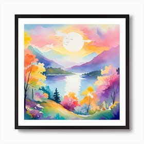 Sunset Over Lake Art Print