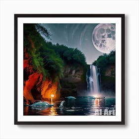 Waterfall At Night Art Print