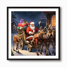 Santa Claus And Reindeer Art Print