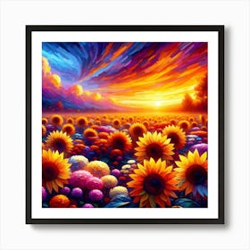 Sunflowers At Sunset 1 Art Print