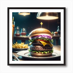 Burger On A Plate 87 Art Print