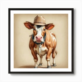 Cow In Cowboy Hat 2 Art Print