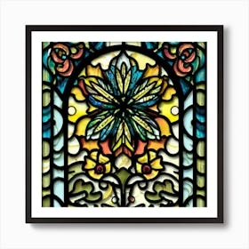 Image of medieval stained glass windows of a sunset at sea 10 Art Print