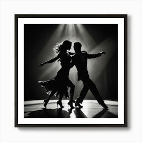 Silhouette Of A Couple Dancing Art Print