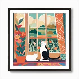 Matisse Inspired Open Window Cat Art Print 4 Art Print