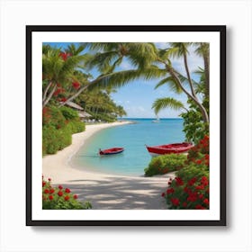 Red Boats On The Beach Art Print