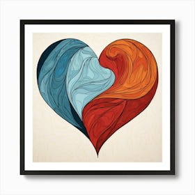 Blue Orange Swirl Doodle Heart 4 Art Print