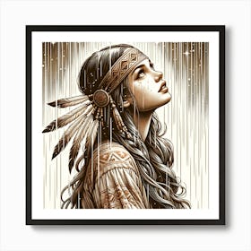 Native American Girl In The Rain Art Print