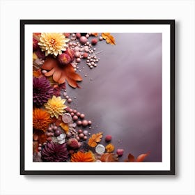 Autumn Flowers On A Purple Background 1 Art Print