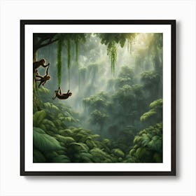 Monkey Swinging In The Jungle Art Print