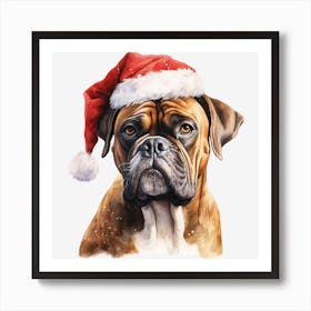 Boxer Dog Santa Hat Art Print