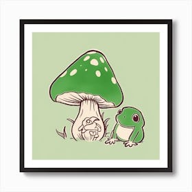 Cute Mushroom And Frog Square Art Print