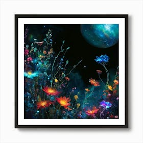 Flowers In The Night Sky Art Print