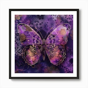 Purple Butterfly On A Purple Background Art Print