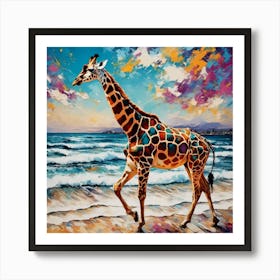 Giraffe On The Beach 1 Art Print