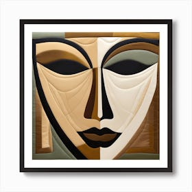 Patchwork Quilting Abstract Face Art with Earthly Tones, American folk quilting art, 1201 Art Print