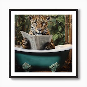 Jaguar In The Bath Reading A Newspaper Art Print