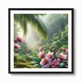 Pink Flowers In The Jungle Art Print