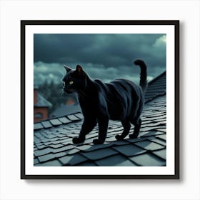 Black Cat On Roof Art Print