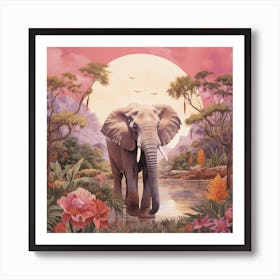 Elephant 1 Pink Jungle Animal Portrait Art Print