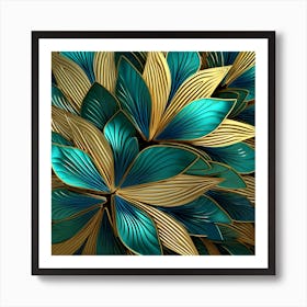 Abstract Blue And Gold Leaves Art Print