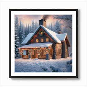Christmas Cabin In The Woods Art Print