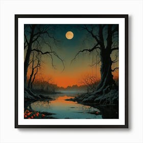 Default Full Moon Rising Over A Pond Photography Romanticism 3 ٣ 1 Art Print