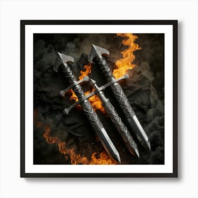 Viking Swords On Fire Poster